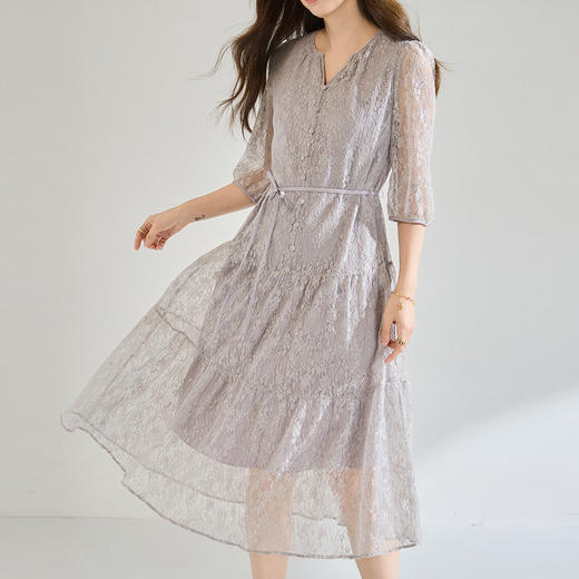 「高货sh」全新升级【铂金会员367/天猫489/差价122】(04247)洛诗琳2026春夏新款优雅法式亮片蕾丝7分袖收腰蛋糕连衣裙 商品图2