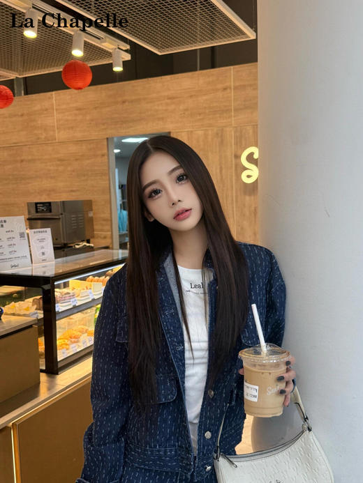 天猫同步【老钱调调~】拉夏贝尔/La Chapelle简约设计立领排扣肌理感小香外套百搭个性牛仔夹克上衣 商品图1