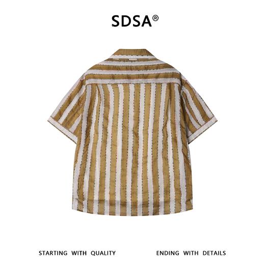 26CS77SDSA男装2026新款高贵轻奢日系撞色竖纹假两件短袖衬衫百搭上衣 商品图5