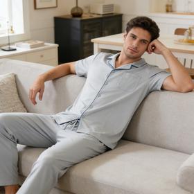 【50S零碳天丝棉】SCHIESSER德国舒雅翻领开衫短袖长裤套装50s零碳，服帖肌肤瞬间凉感强35/22877H