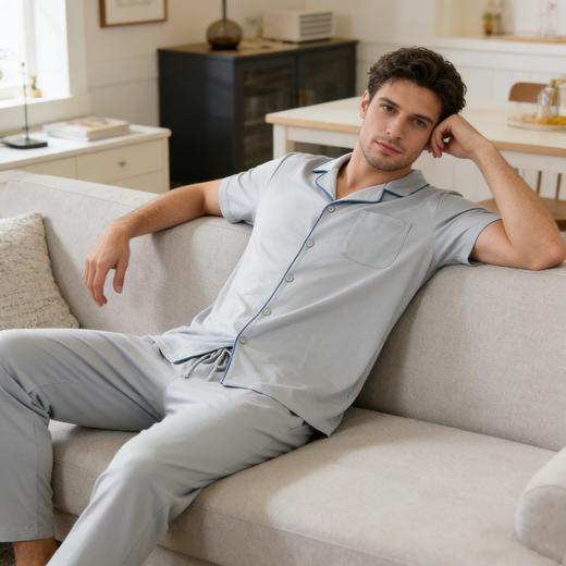 【50S零碳天丝棉】SCHIESSER德国舒雅翻领开衫短袖长裤套装50s零碳，服帖肌肤瞬间凉感强35/22877H 商品图0