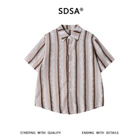 SDSA男装2026新款高贵轻奢韩系简约撞色竖纹短袖衬衫百搭舒适上衣