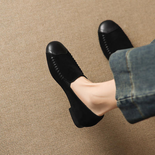 【预售5天】英伦风羊皮深口单鞋女圆头粗跟乐福鞋通勤复古小皮鞋浅口懒人鞋AJ&JL-973 商品图6