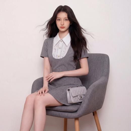 奢姿大码女装2026夏季木耳边拼接翻领连衣裙胖妹妹时尚千金风裙子9962872182 商品图1