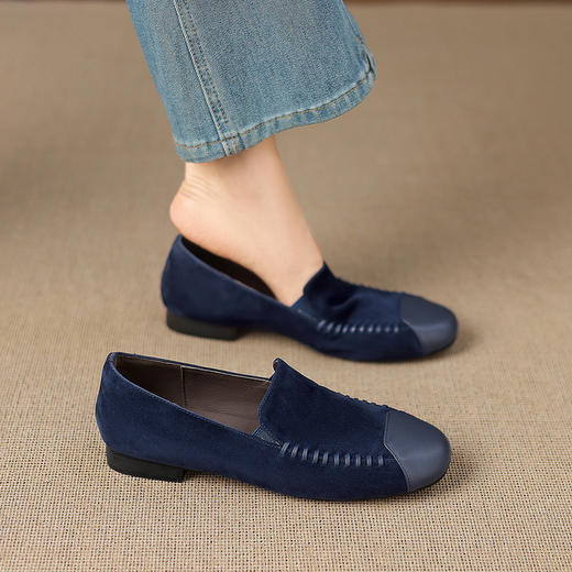 【预售5天】英伦风羊皮深口单鞋女圆头粗跟乐福鞋通勤复古小皮鞋浅口懒人鞋AJ&JL-973 商品图3