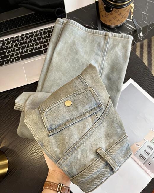 F032580复古做旧脏脏牛仔裤女新款柔软垂感宽松阔腿长裤 商品图4