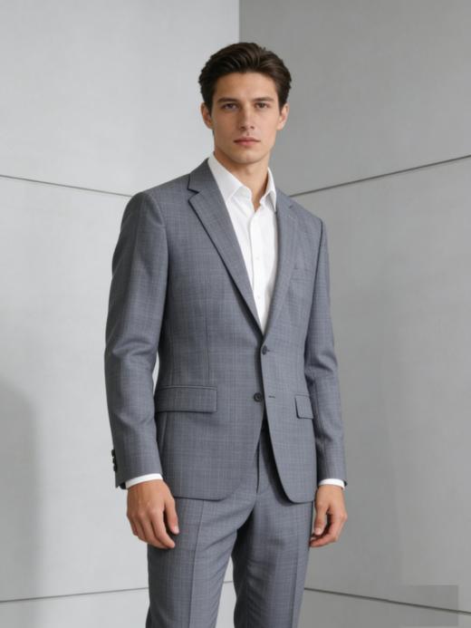 G2000男装SS26商场新款【BLACK】【可机洗/防静电/绵羊毛混纺】浅格纹西装外套61415302 商品图0