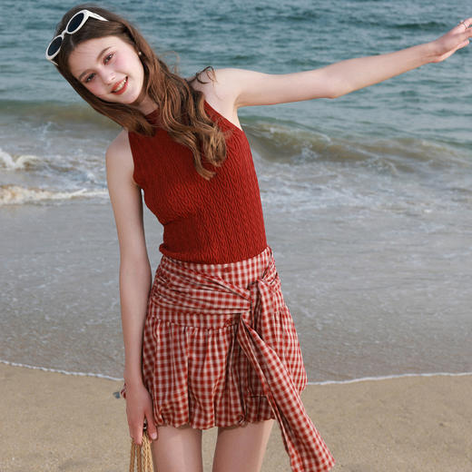 【100棉】三彩独醒2026夏季新款格纹半身裙A字裙短裙高腰花苞裙F 商品图1