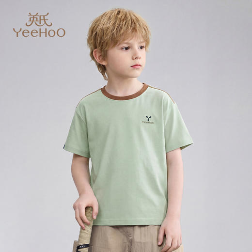 【英氏】【透气排汗】【90-140】男童夏季撞色圆领短袖T恤 商品图7