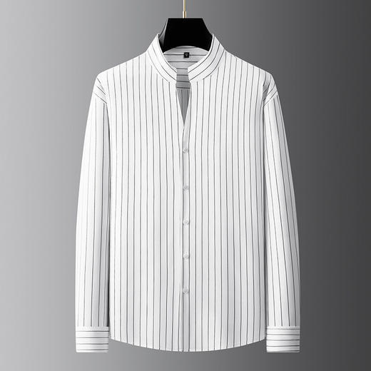 【DDA】大依优型大码男装春季条纹立领衬衫长袖商务休闲上衣加肥300斤 商品图1
