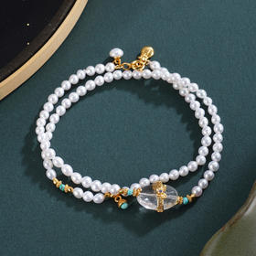 子佩集【庄生晓梦】银S925珍珠惜王妃手链【QNS0017】3mm珠镀金绿松石白水晶2601