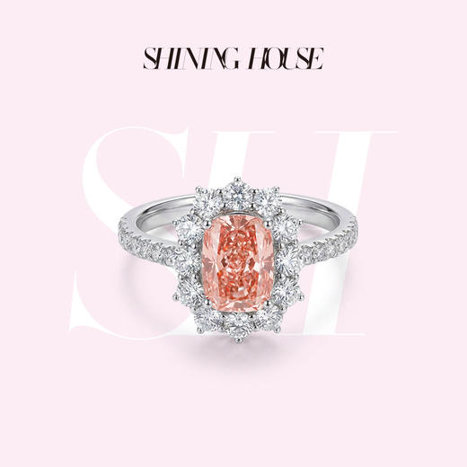 ShiningHouse[培育] 粉钻系列 18k金钻石戒指 长方形1.5克拉钻人工真钻人造钻石K金戒指时尚钻石戒指卓越匠心奢耀臻献【此商品不支持7天无理由退货退款】 商品图0