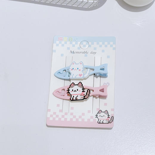ZY拼豆猫咪小鱼对夹对装发夹-纪念日百货门店同款170496061 商品图2