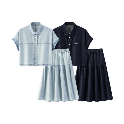 商场同款|森马牛仔套装女夏凉感上衣宽松长裙2026新款潮流两件套 商品图4