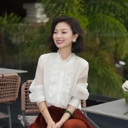 西子/雾里白莱赛尔纱感复古法式时尚百搭立领衬衣/CSHJ0579 商品图1