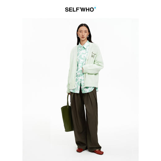 SELFWHO纯棉立体生肖马绣花V领毛衣女2026春新款宽松针织衫上衣 商品图2