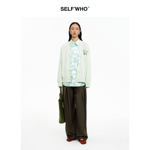 SELFWHO纯棉立体生肖马绣花V领毛衣女2026春新款宽松针织衫上衣 商品图1