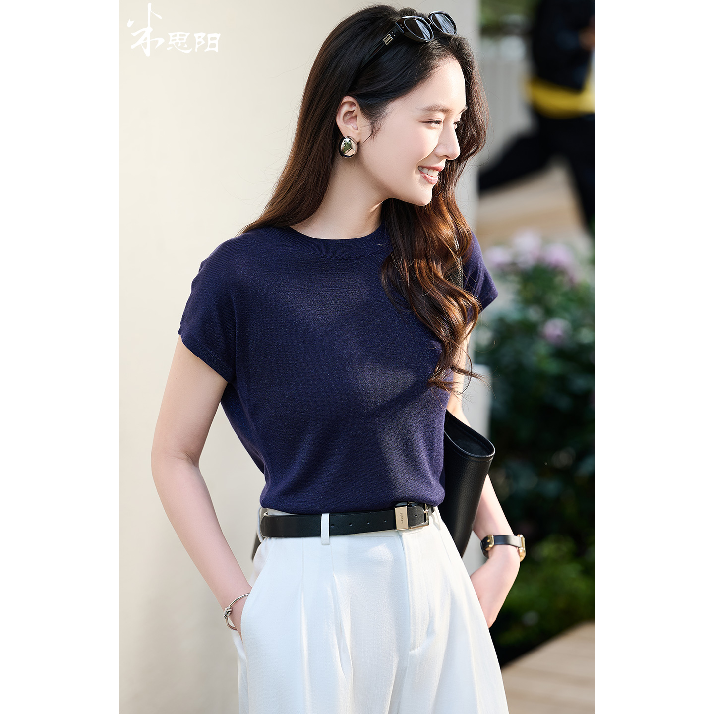 人手一件~天丝混纺针织T恤 细腻亮丝质感 米思阳2026春夏新款圆领莱赛尔短袖针织衫女套头T恤宽松半袖上衣6077