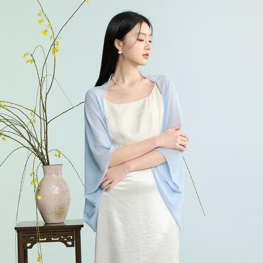 三彩2026新款国风雪纺披肩轻薄宽松遮阳外搭简约优雅通勤茶会高级 商品图2