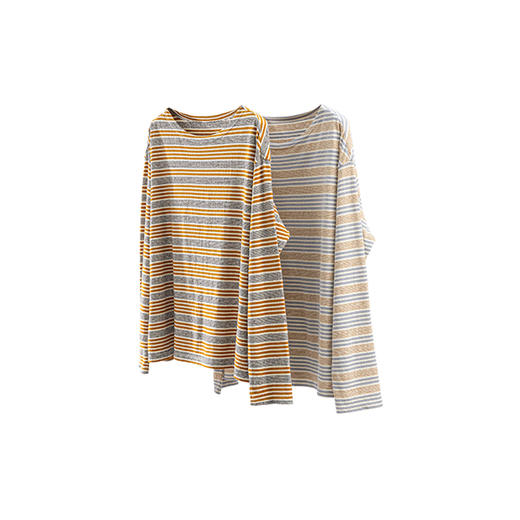 特绽放140朵/一字T*汉麻棉一字肩条纹长袖打底T恤女新款宽松上衣 商品图4