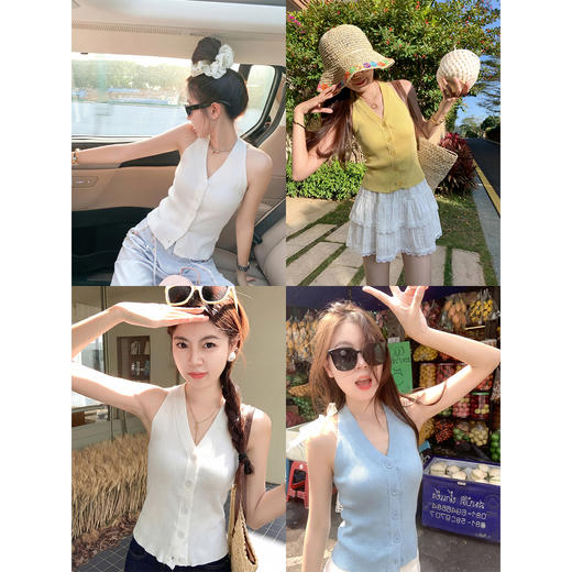 <曾小咸推荐>韩系纯色无袖挂脖背心女夏 商品图0