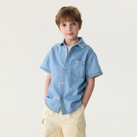 马克珍妮时髦松弛男童纯棉牛仔衬衫2026年夏装新款560523 商品图2
