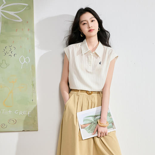 三彩2026夏季新款刺绣小衫翻领短袖上衣通勤简约S 商品图3