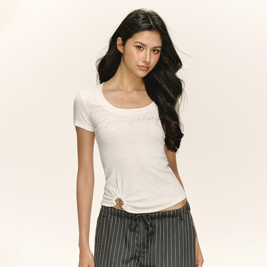 Ariseism 美式复古设计感金属扭结圆领短款短袖T恤女夏季新款上衣 商品图1