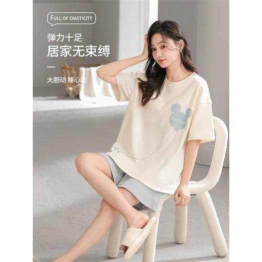 女款睡衣夏短袖新款女士夏季带胸垫一体家居服套装可外穿M-2XL★娃娃优选 商品图1