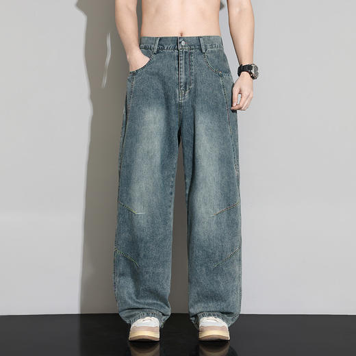 【DYF】大依优型大码男装春季阔腿牛仔长裤潮流显瘦直筒棉质长裤 商品图1