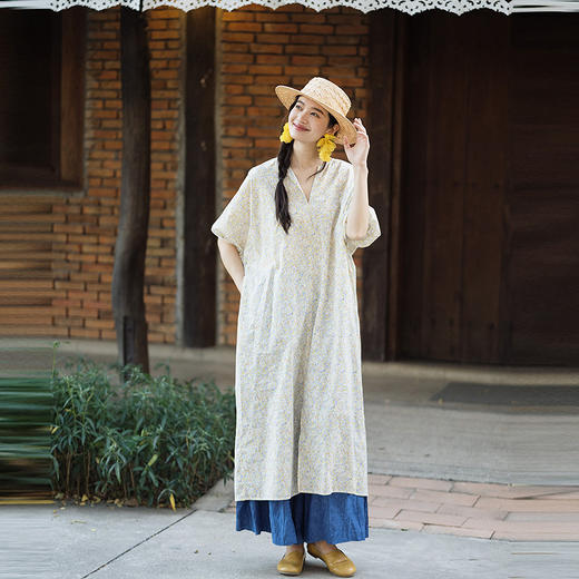 绽放147朵/蓝调*色织亚麻全腰松紧手工压褶裙裤女宽松阔腿休闲裤 商品图3