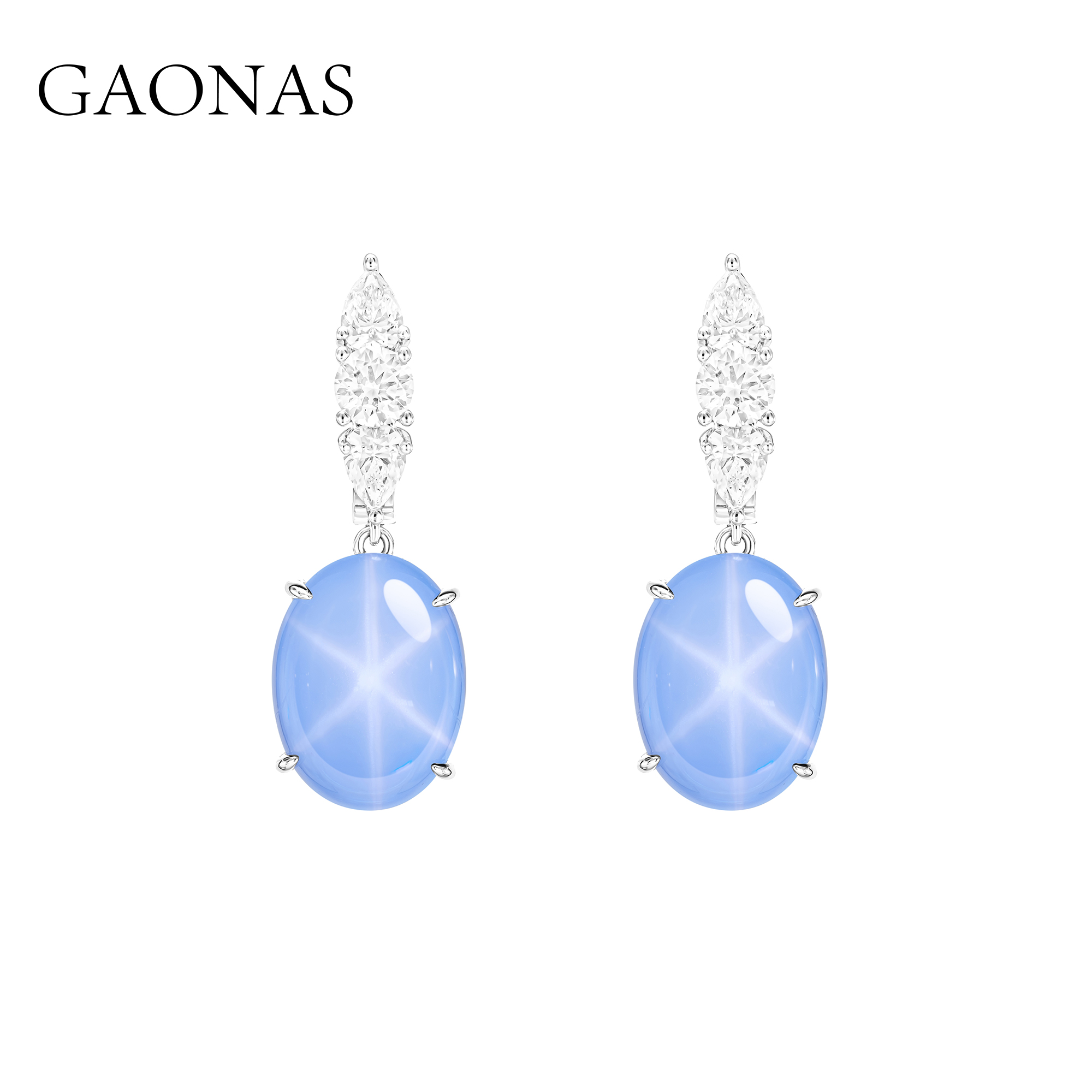 GAONAS  星光幻影 珍奢贵气蓝色蛋形耳环11743EB