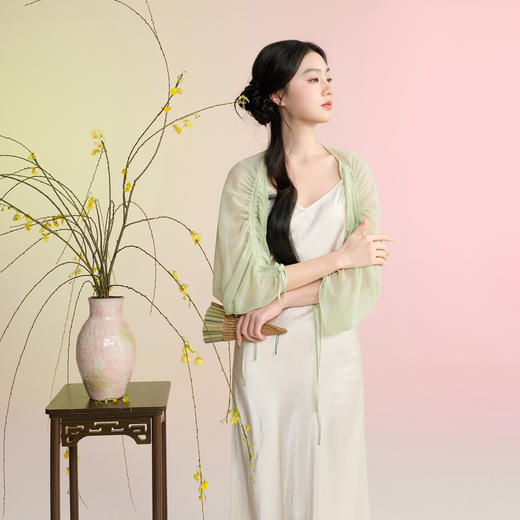 三彩2026新款国风雪纺披肩度假风遮阳灵动抽绳流苏朦胧通勤约会女 商品图4