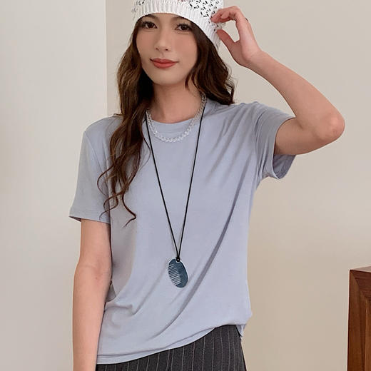 【79.9元2件】森岛 春夏莫代尔蚕丝羊毛针织衫 超柔裸感显瘦T恤衫 商品图0