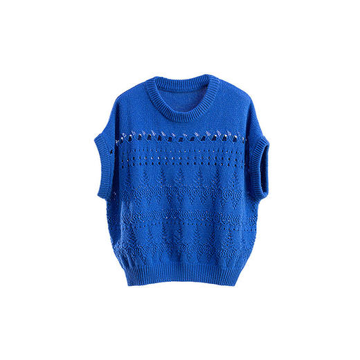 绽放149朵/织蓝*纯羊毛圆领毛织镂空绞花背心女宽松百搭针织马甲 商品图4