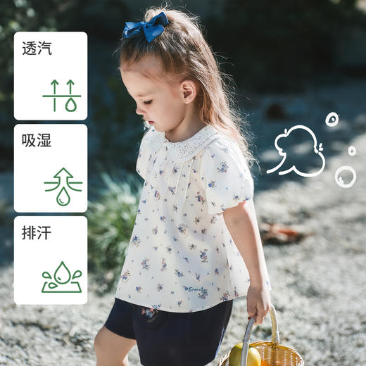 【宝宝服饰】嫚熙童装儿童娃娃衫2026新款衬衫女童娃娃领碎花女宝夏季短袖T恤 商品图2