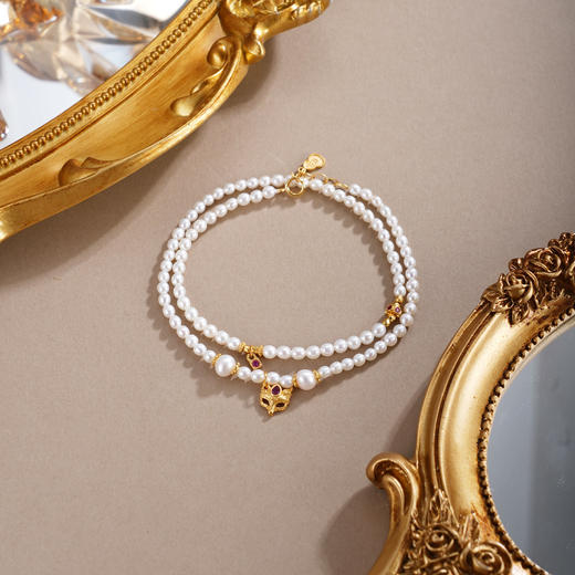 子佩集【蝴蝶鱼你】银S925珍珠惜王妃手链【QNS0021-7】3mm珠镀金狐狸葫芦2601 商品图1