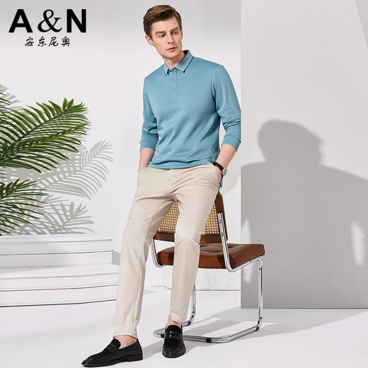安东尼奥A&N 【含桑蚕丝】商务POLO衫男长袖时尚翻领百搭长袖T恤5265237 商品图2