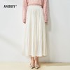 高腰松紧腰珠光丝质绸缎百褶大摆A字半身裙 商品缩略图3