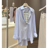 法式小众翻领衬衫 女夏季设计感洋气两件套显瘦衬衣 防晒开衫配吊带两件套 商品缩略图0