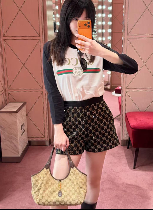 古驰 黑白撞色复古织带印花短袖T恤 商品图2