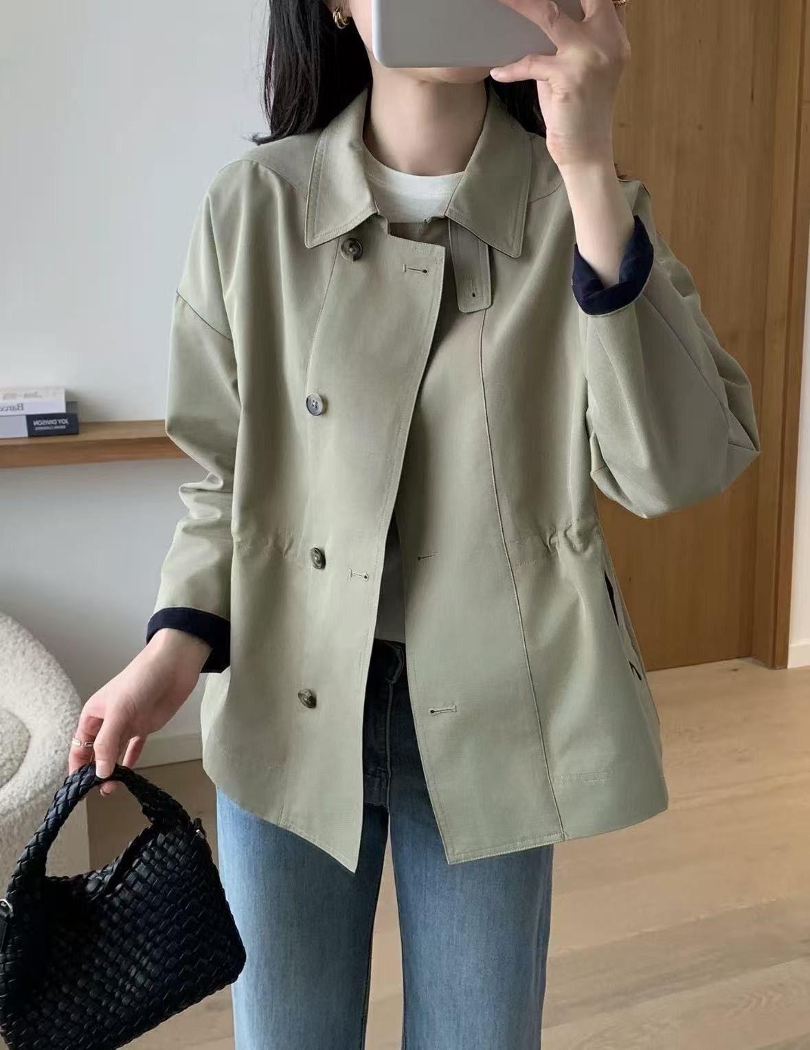 渠道货！BC同款！2026英伦风宽松小廓形显瘦短款收腰风衣外套女款!