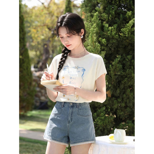 鹿向南【0328/00:00新品前一小时7折】蓝色字母T恤 商品图1