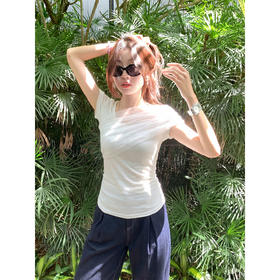 <曾小咸推荐>韩系网纱修身短袖t恤女上衣