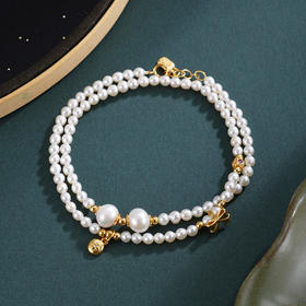 子佩集【依恋情结】银S925珍珠惜王妃手链【QNS0020】3mm珠镀金蝴蝶结2601