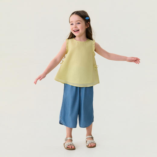 马克珍妮100%莱赛尔女童七分软牛仔阔腿裤2026年夏装新款560969 商品图1