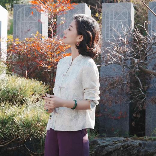 西子/节节高桑蚕丝盘扣竹叶提花中式复古气质衬衣女装/CSYH0023 商品图3
