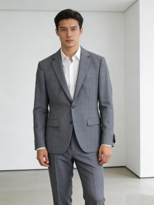 G2000男装SS26商场新款【BLACK】【可机洗/防静电/绵羊毛混纺】浅格纹西装外套61415302 商品图1