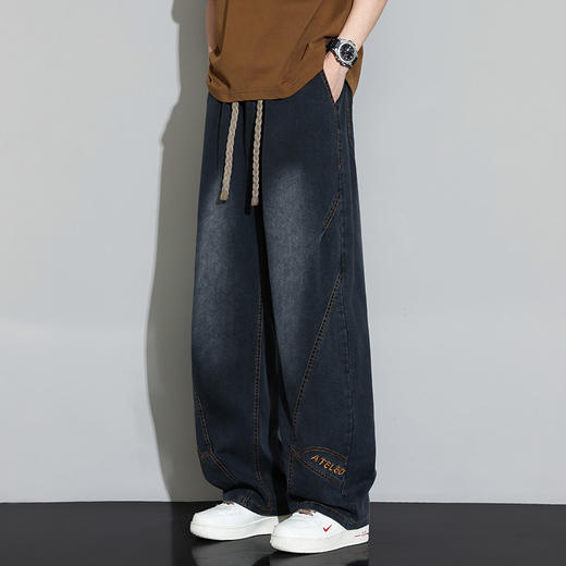 【DYF】大依优型大码男装春季天丝莱赛尔阔腿牛仔裤垂顺版松紧腰直筒长裤 商品图1