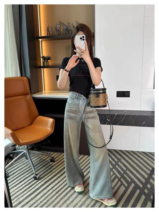 F032580复古做旧脏脏牛仔裤女新款柔软垂感宽松阔腿长裤 商品图10